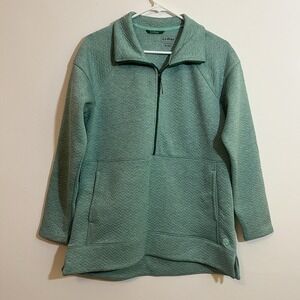LL Bean Womens Jacket M Green Half Zip Quilted